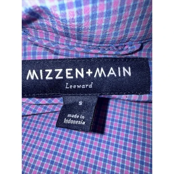 Mizzen Main Leeward 1/4 Zip Pullover Mens S Blue Pink Check Zip Pocket Mock Neck - Picture 7 of 13